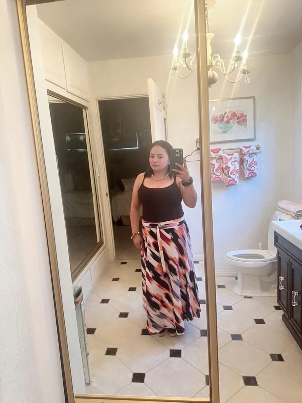 DKNY Abstract Print Maxi Skirt 100% Linen